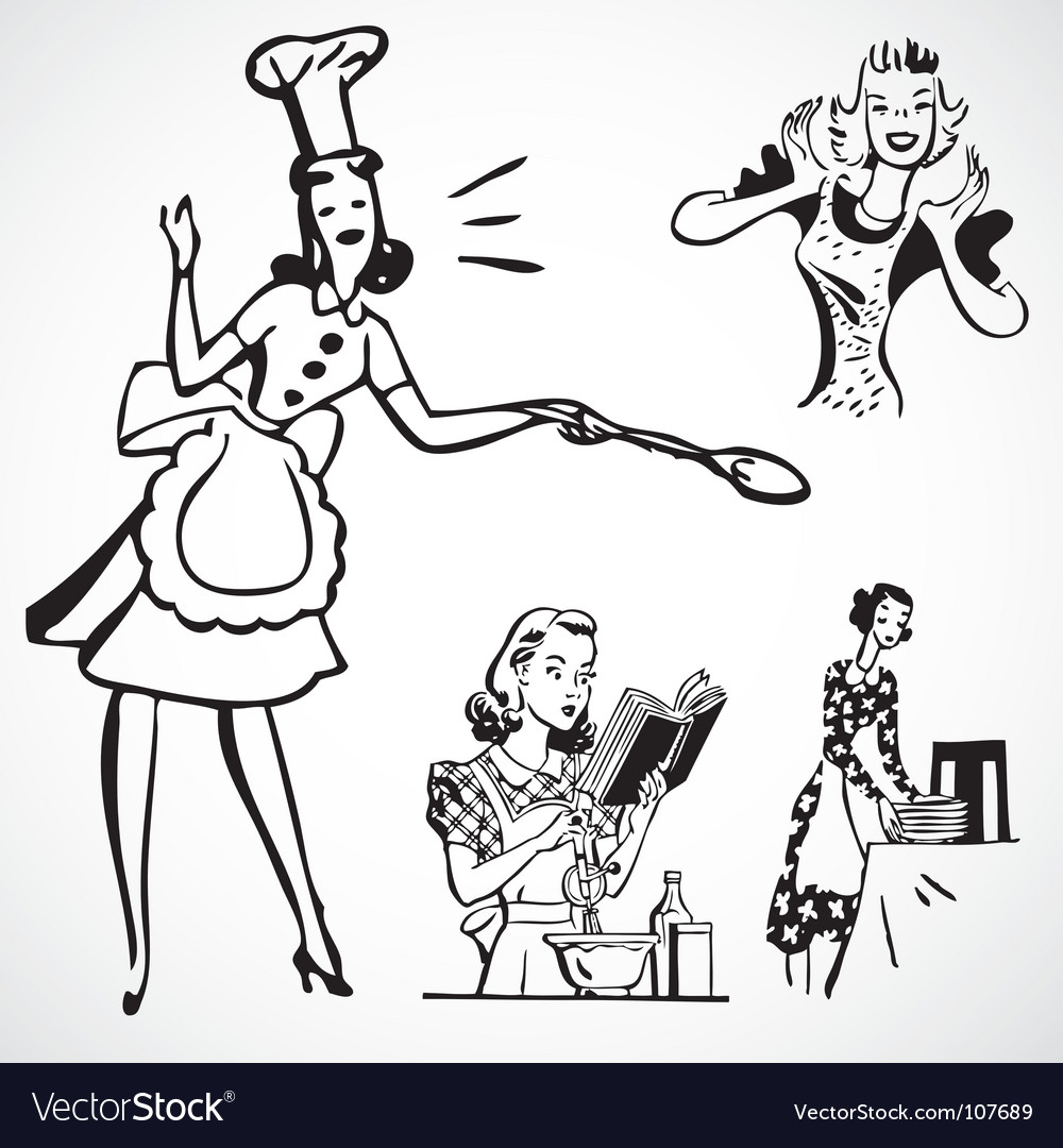 Download Retro woman cooking Royalty Free Vector Image - VectorStock