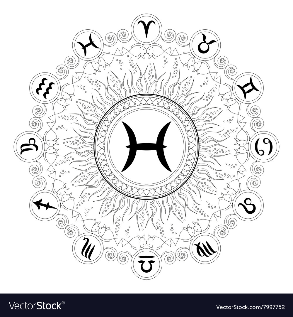 Download Adult coloring book mandala zodiac symbol pisces Vector Image
