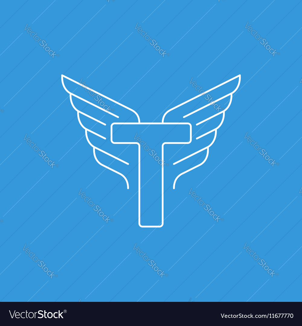 letter t logo with wings in thin lines royalty free vector letter t logo