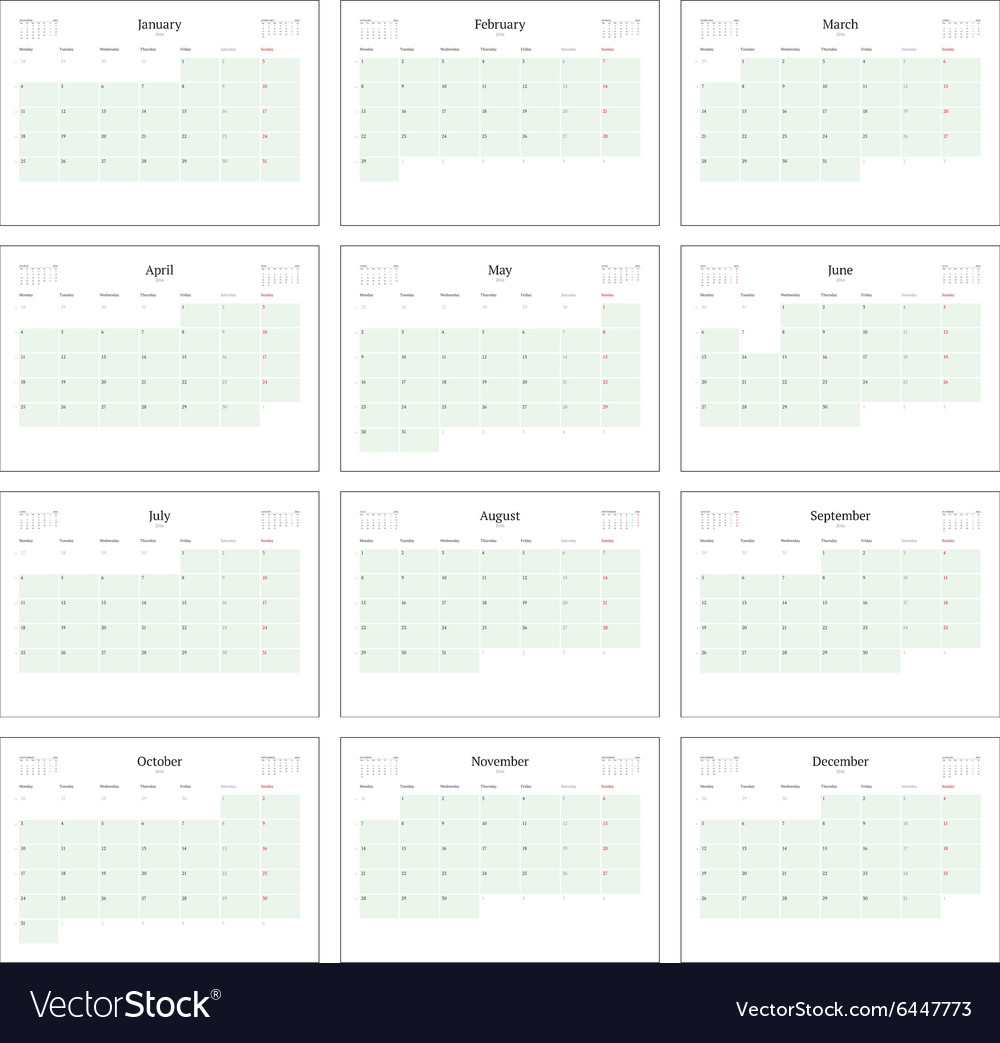 monthly calendar planner for 2016 print template vector image monthly calender planner