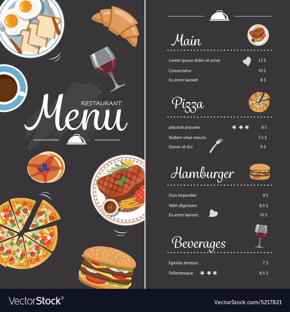 Restaurant food menu design with chalkboard Vector Image