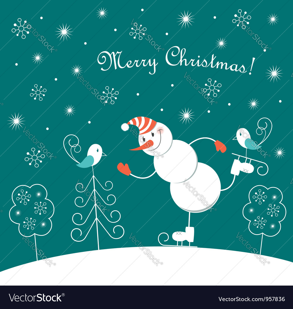 Christmas skating happy snowman Royalty Free Vector Image