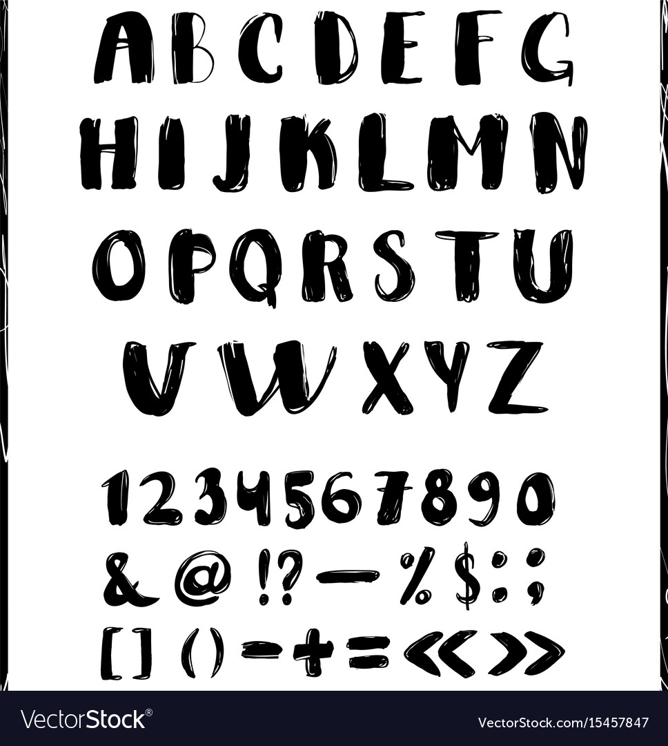 black and white hand lettering alphabet design vector image
