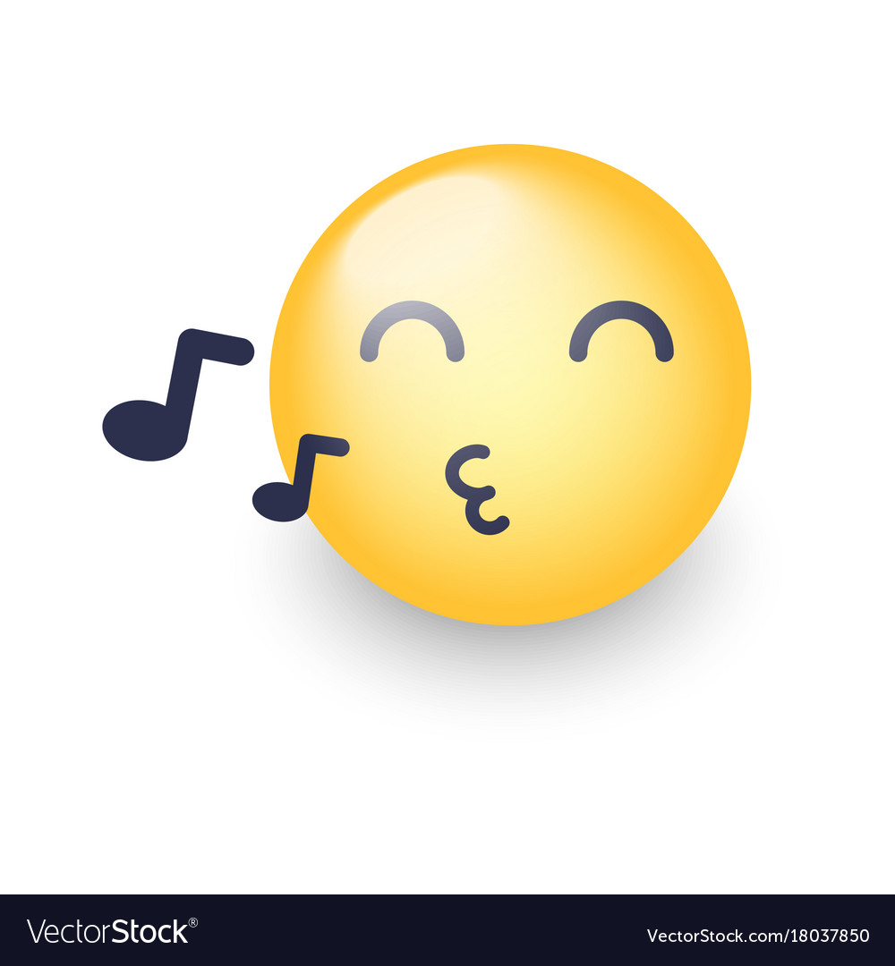 Singing smiley face emoji whistles a song Vector Image