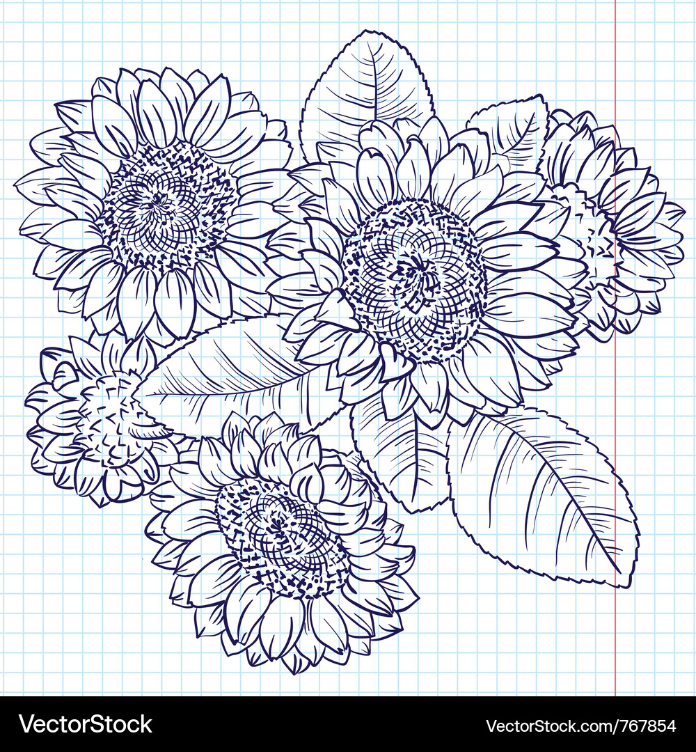Doodle bouquet of sunflowers Royalty Free Vector Image VectorStock