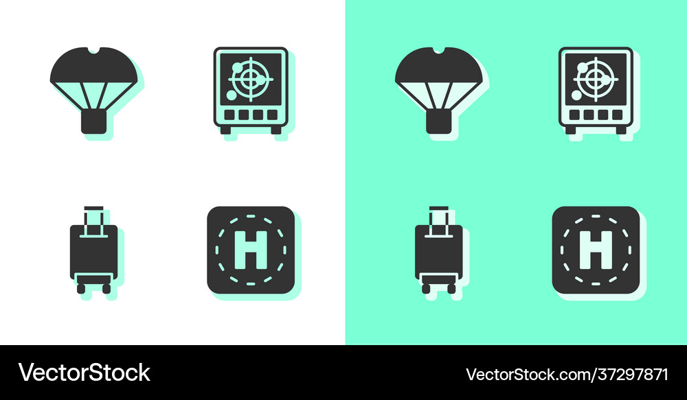 Set helicopter landing pad box flying Royalty Free Vector