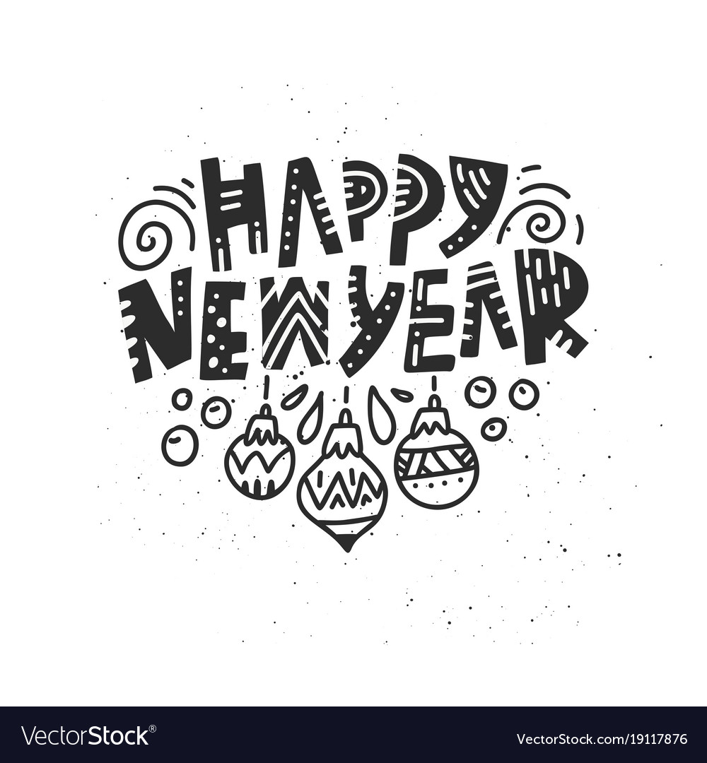 Happy new year handdrawn lettering Royalty Free Vector Image
