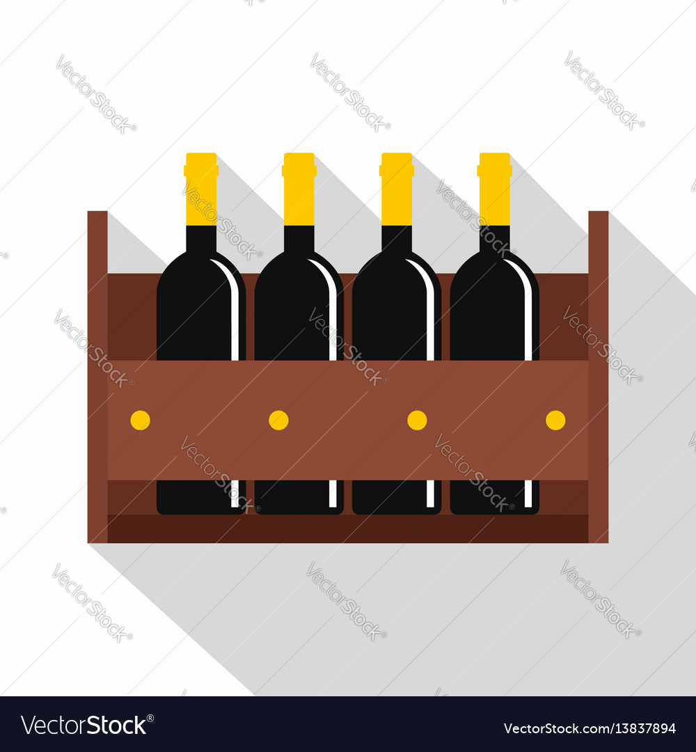 Wine Bottles In A Wooden Crate Icon Flat Style Vector Image Wine Bottles In A Wooden Crate Icon Flat Style Vector Image