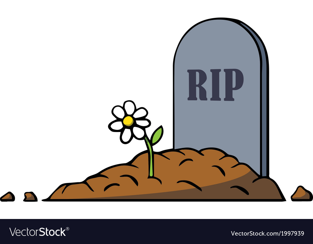 Cartoon grave with tombstone and flower Royalty Free Vector