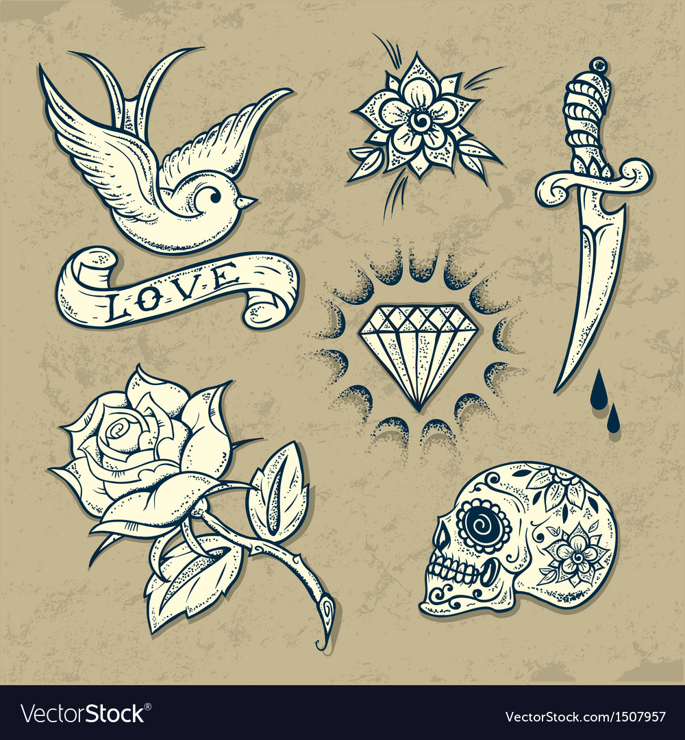 set of old tattoo elements royalty free vector image set of old tattoo elements royalty free vector image