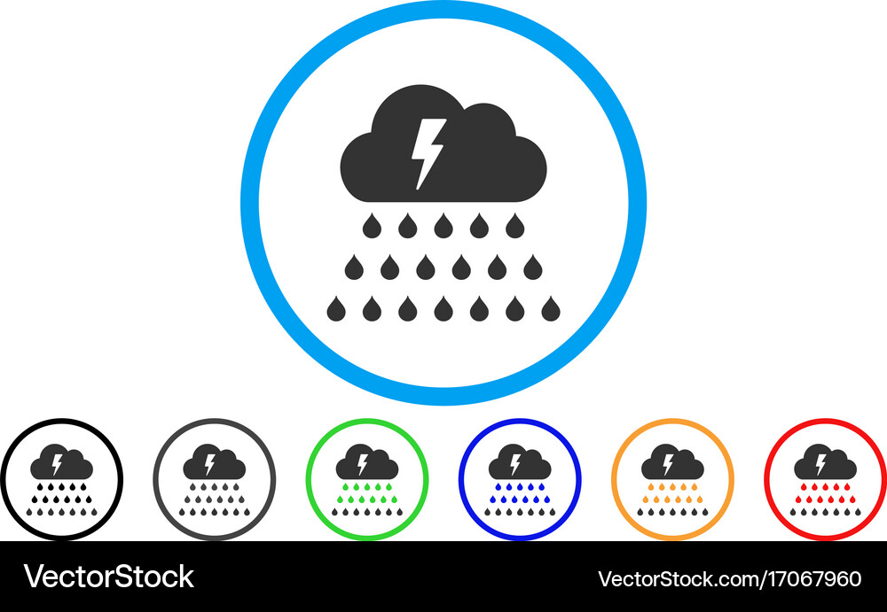 Thunderstorm rain cloud rounded icon Royalty Free Vector