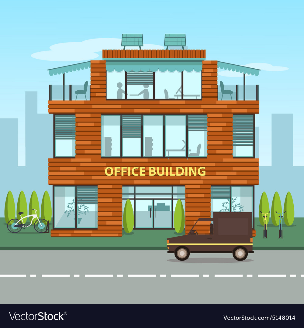 Modern office building in cartoon flat style Vector Image Modern office building in cartoon flat style Vector Image