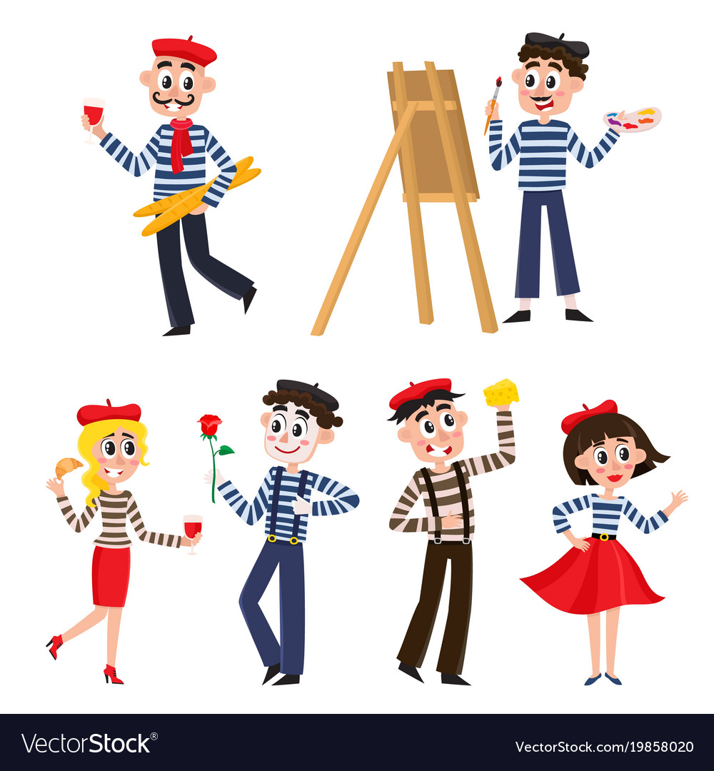 Set of funny french people mimes artist food vector image