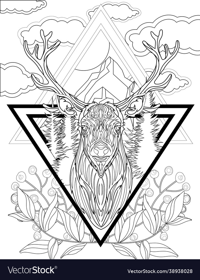 Elk with large horns facing forward in triangular Vector Image