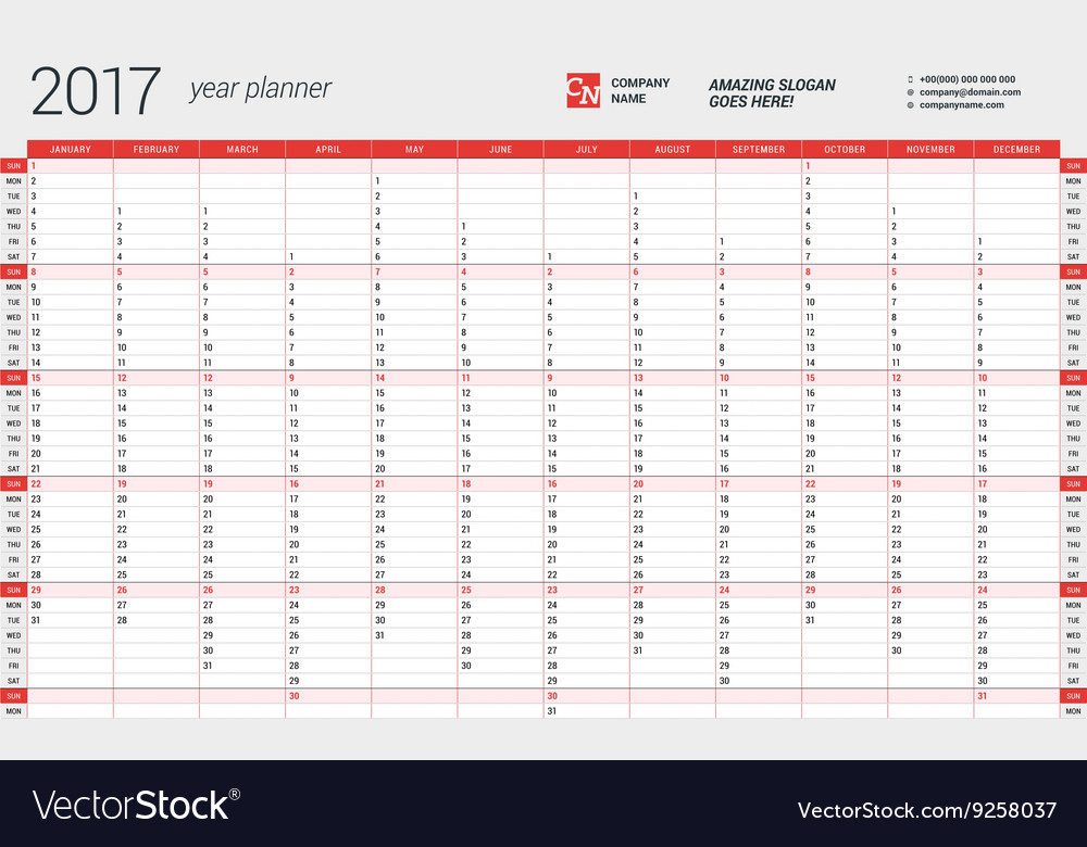 Calendar Planner Vector Free : Yearly wall calendar planner template for vector image Calendar Planner Vector Free : Yearly wall calendar planner template for vector image