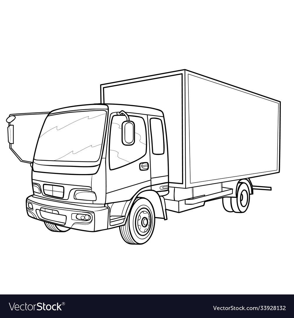 Sketch A Big Truck Coloring Book Isolated Vector Image
