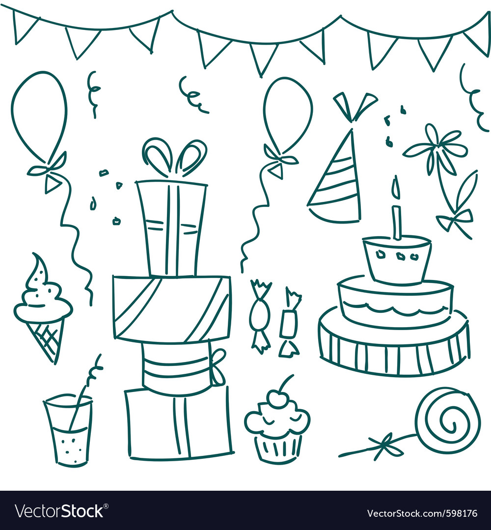 Birthday sketches Royalty Free Vector Image VectorStock Birthday sketches Royalty Free Vector Image VectorStock