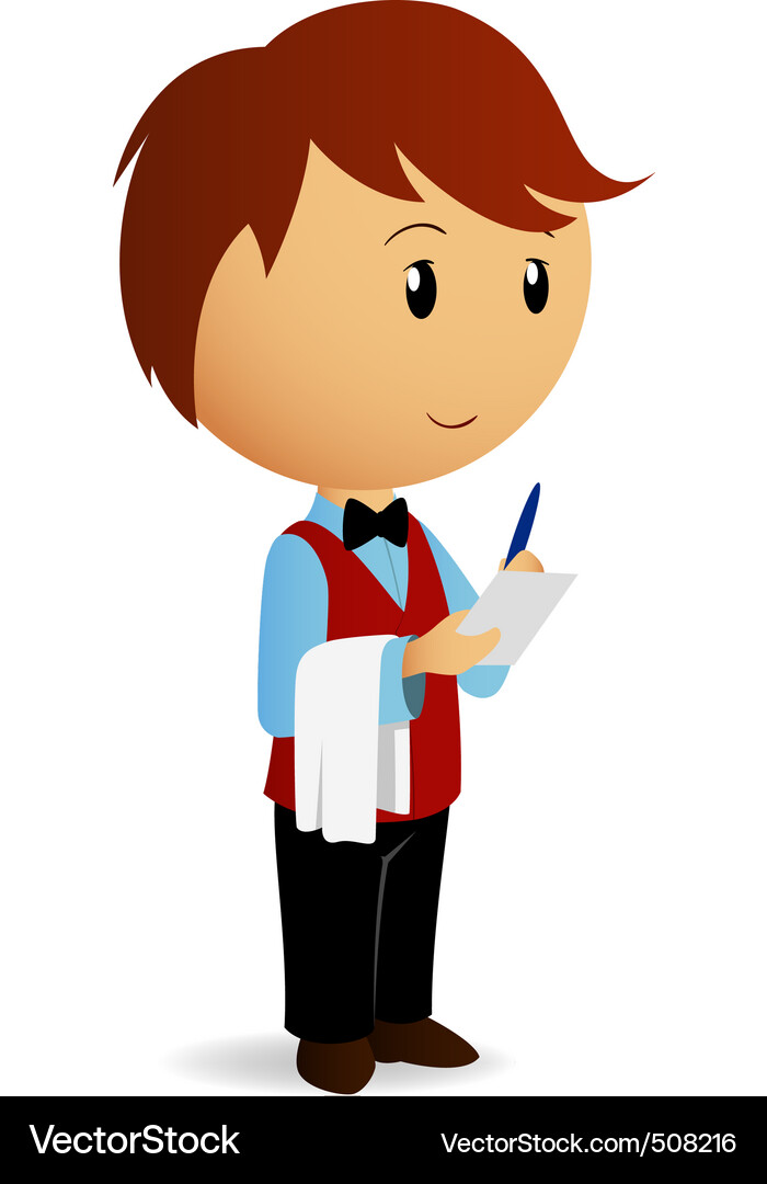 Cartoon waiter take an order Royalty Free Vector Image