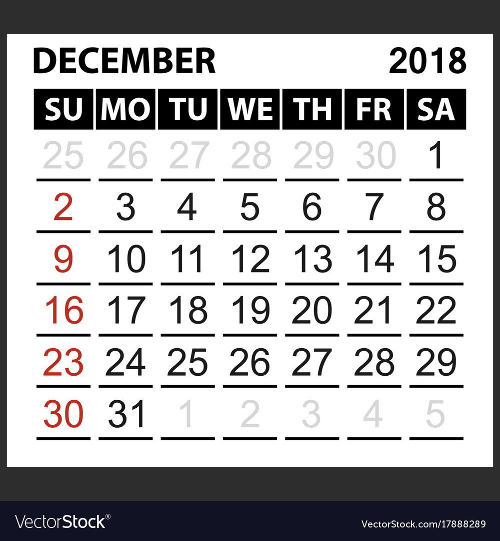 calendar page december 2018