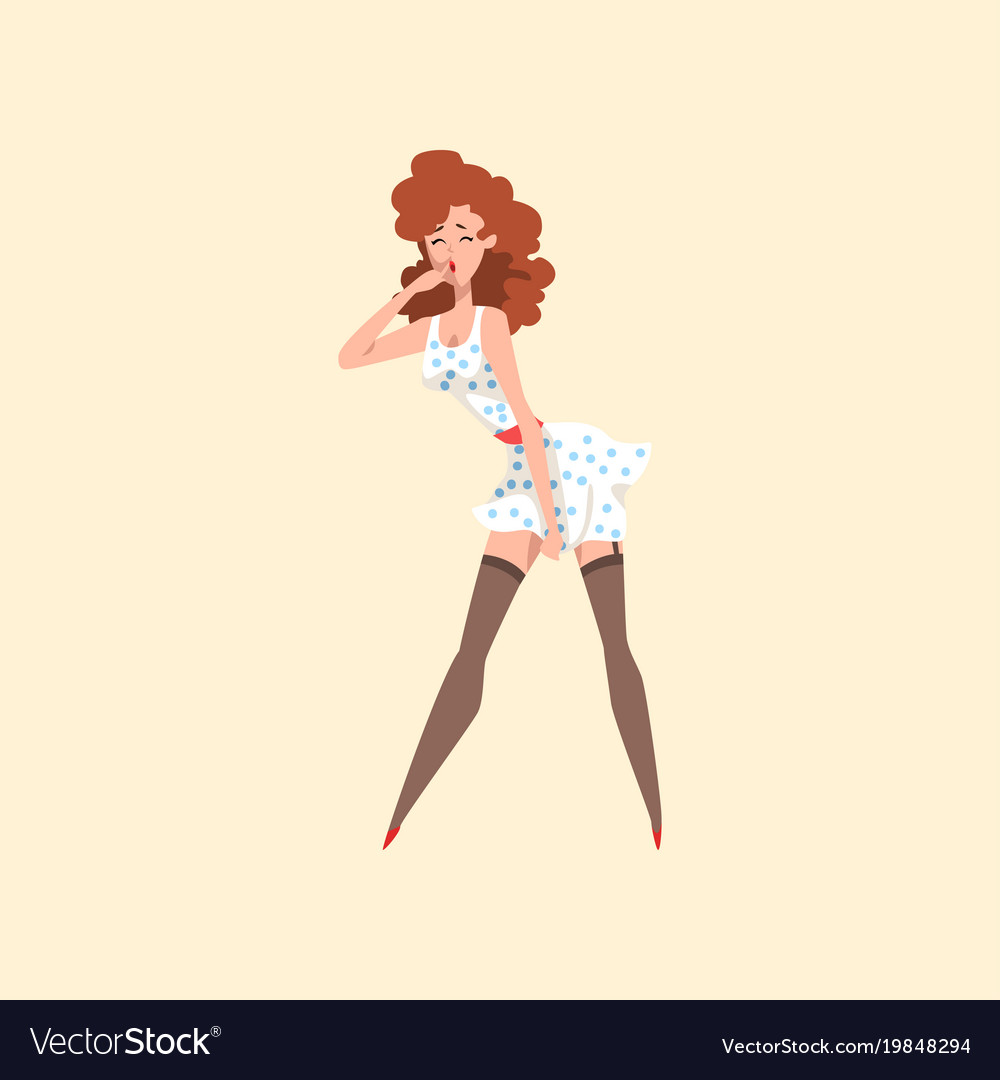 pin up model wearing vintage polka dot dress and vector 19848294