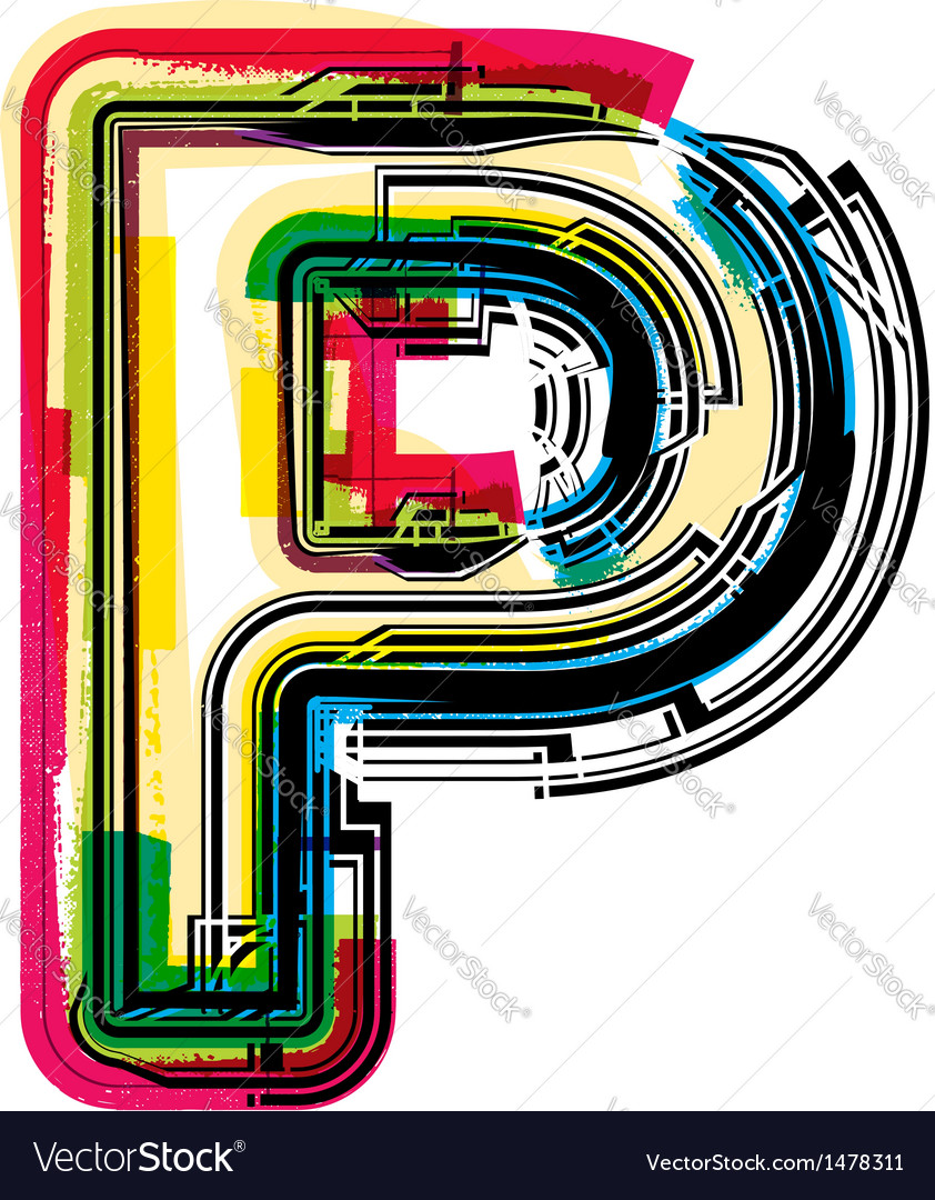 Download Colorful Grunge font LETTER P Royalty Free Vector Image