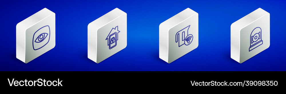 Set isometric line security camera mobile Vector Image