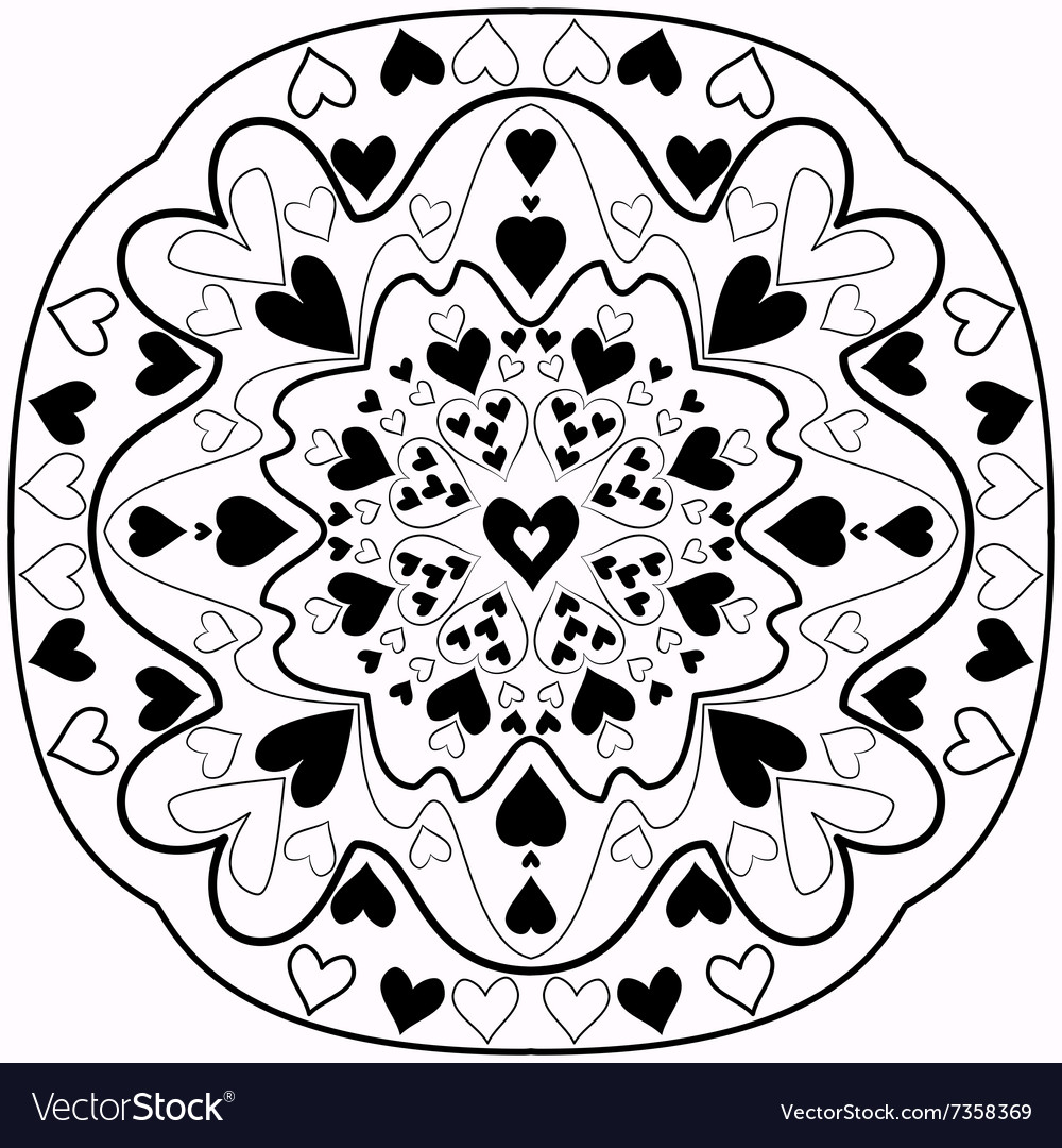 black and white abstract zentangle heart mandala vector image