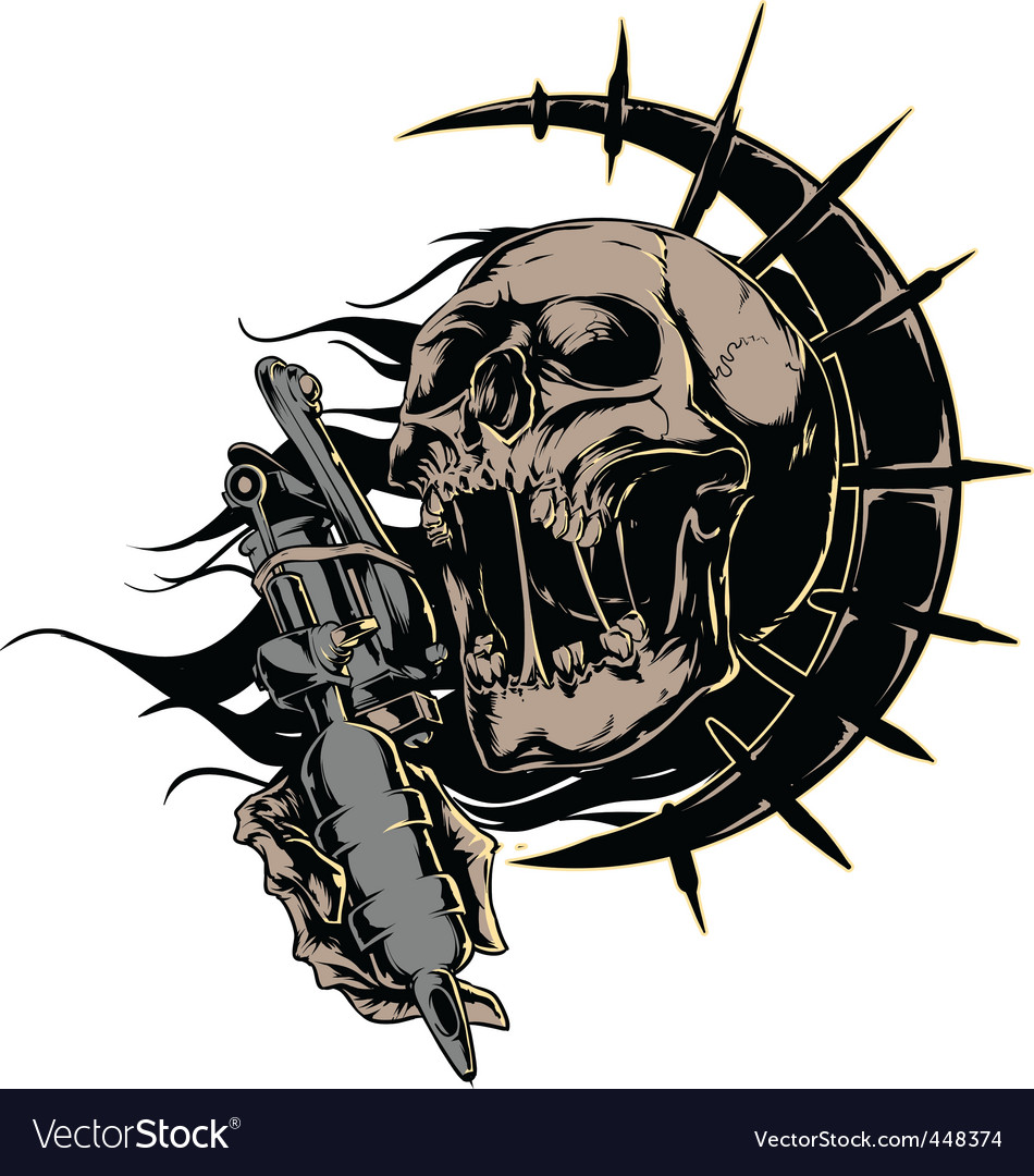 skull with tattoo machine logo royalty free vector image skull with tattoo machine logo royalty free vector image