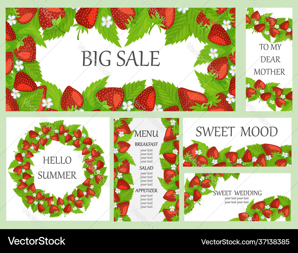 Set Strawberry Banners Big Sale Menu Royalty Free Vector