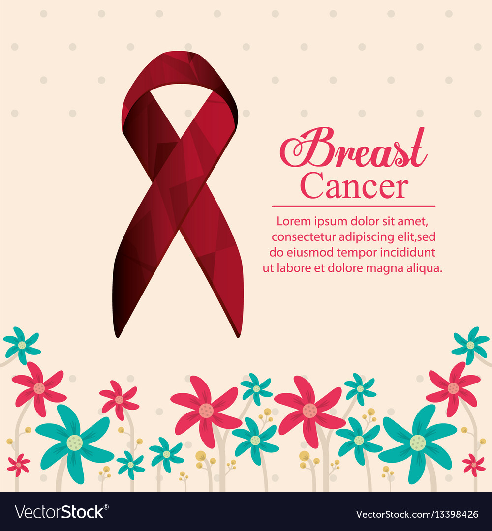 Breast cancer ribbon with flowers decoration Vector Image