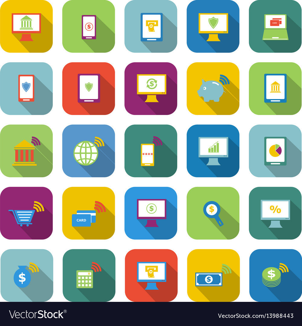 Uncategorized Color On Line online banking color icons with long shadow vector image image