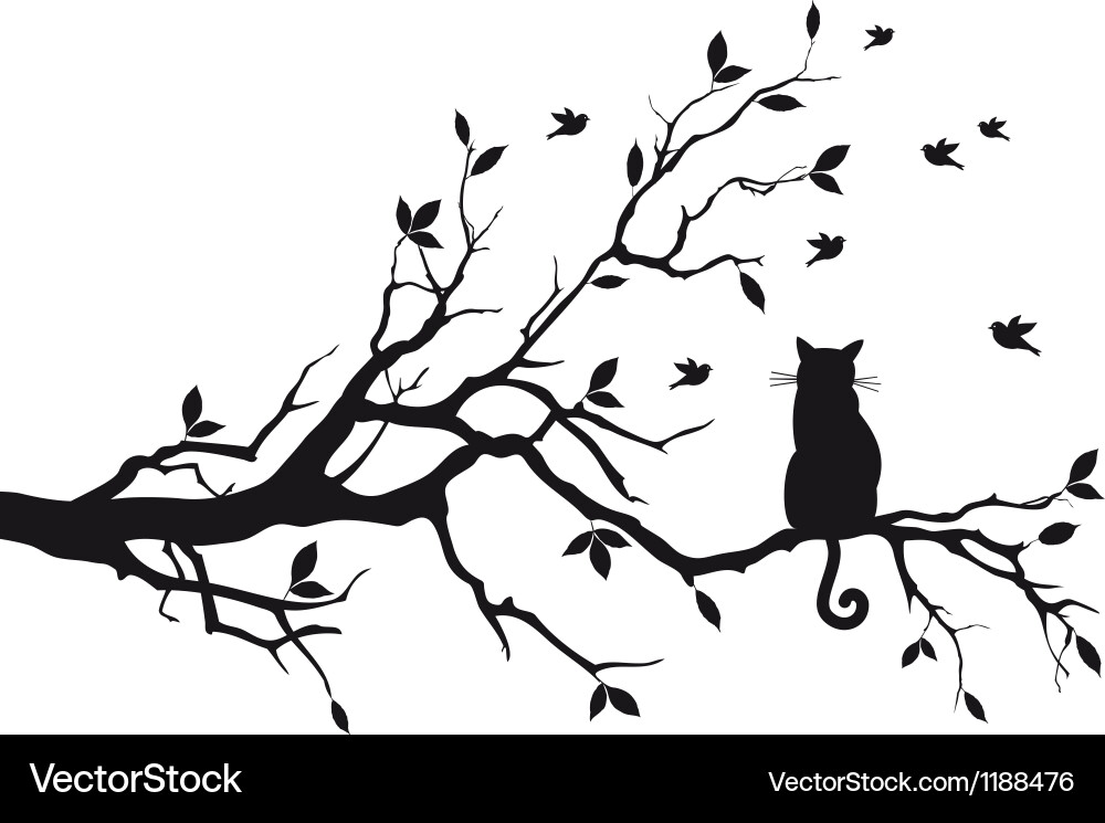 Cat sitting on tree branch Royalty Free Vector Image