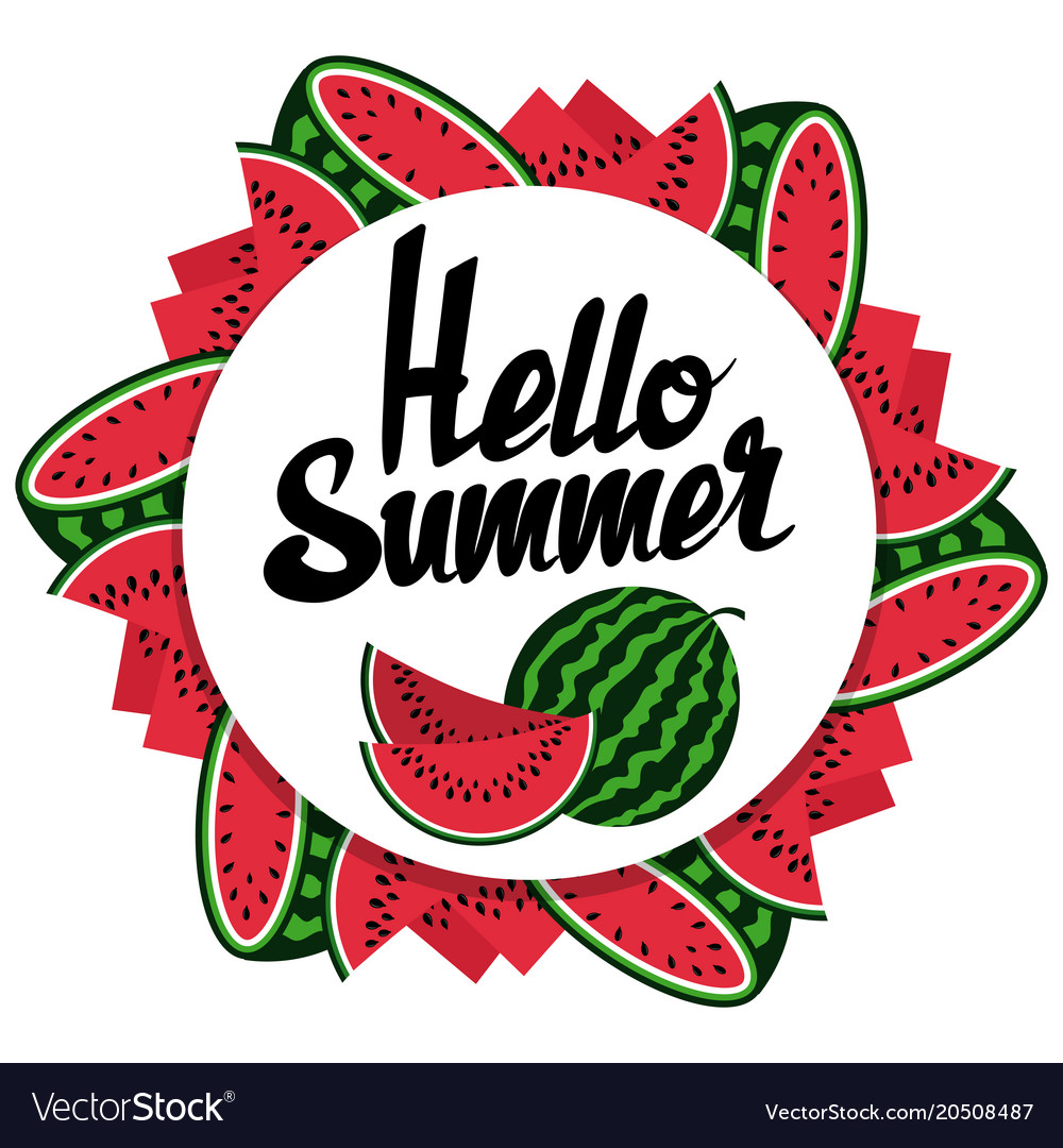 Download Hello summer watermelon round banner design Vector Image
