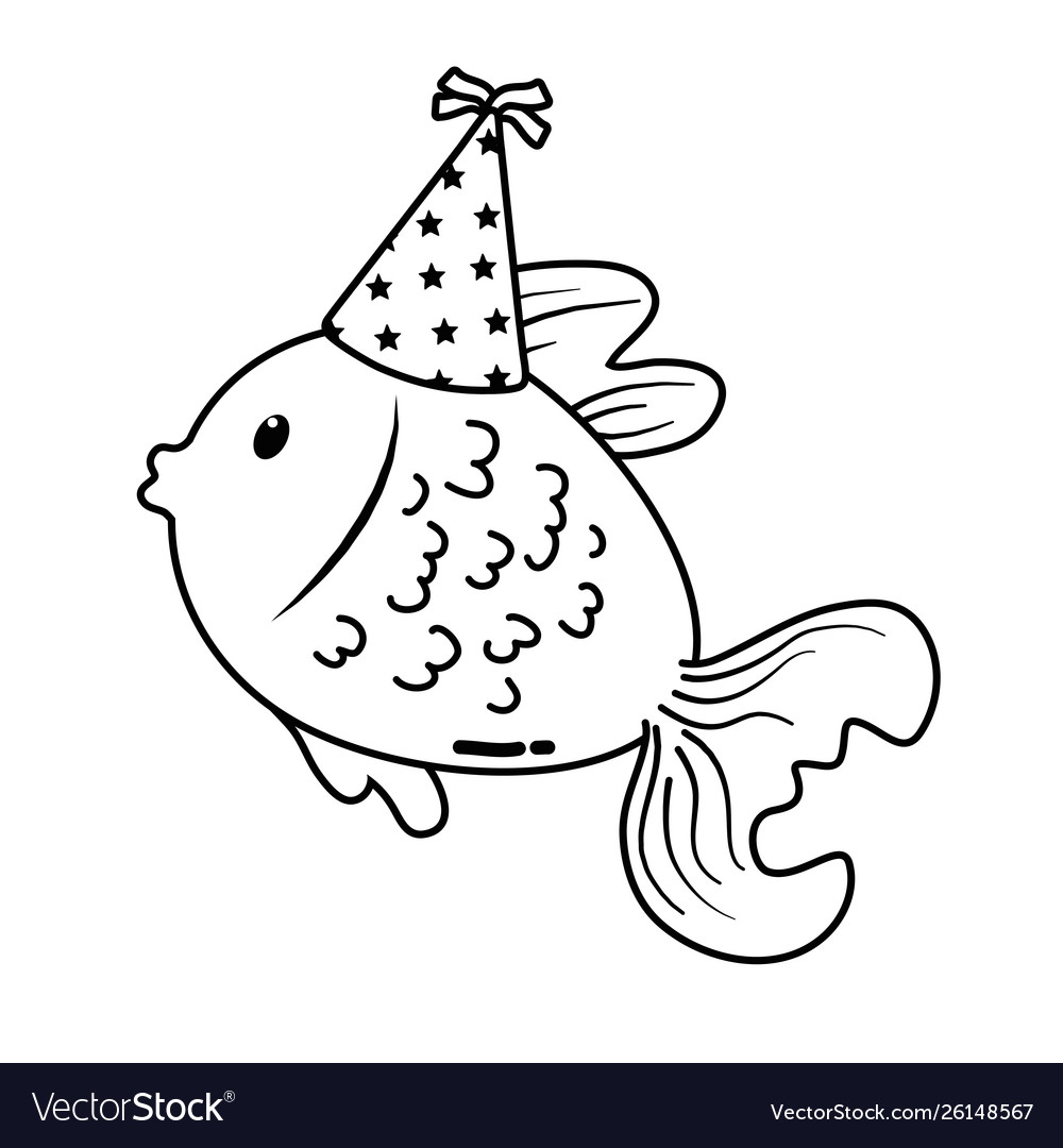 Fish cartoon with happy birthday icon design Vector Image