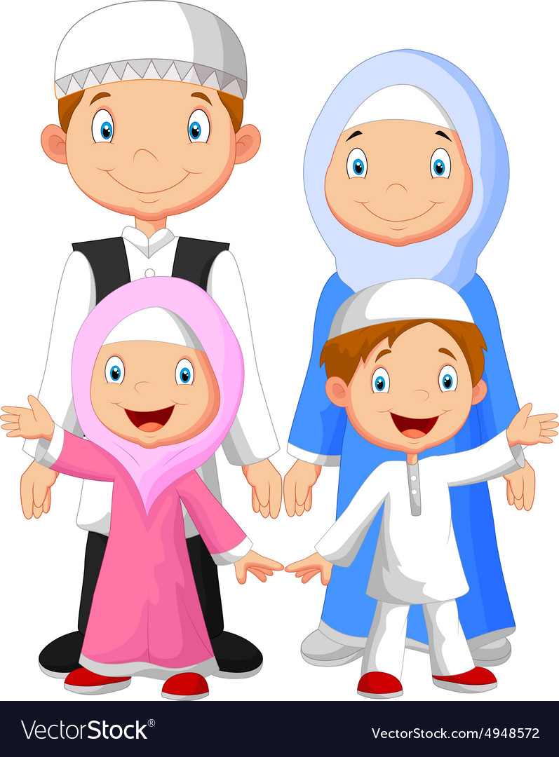 Gambar Happy Muslim Family Cartoon Royalty Free Vector Image