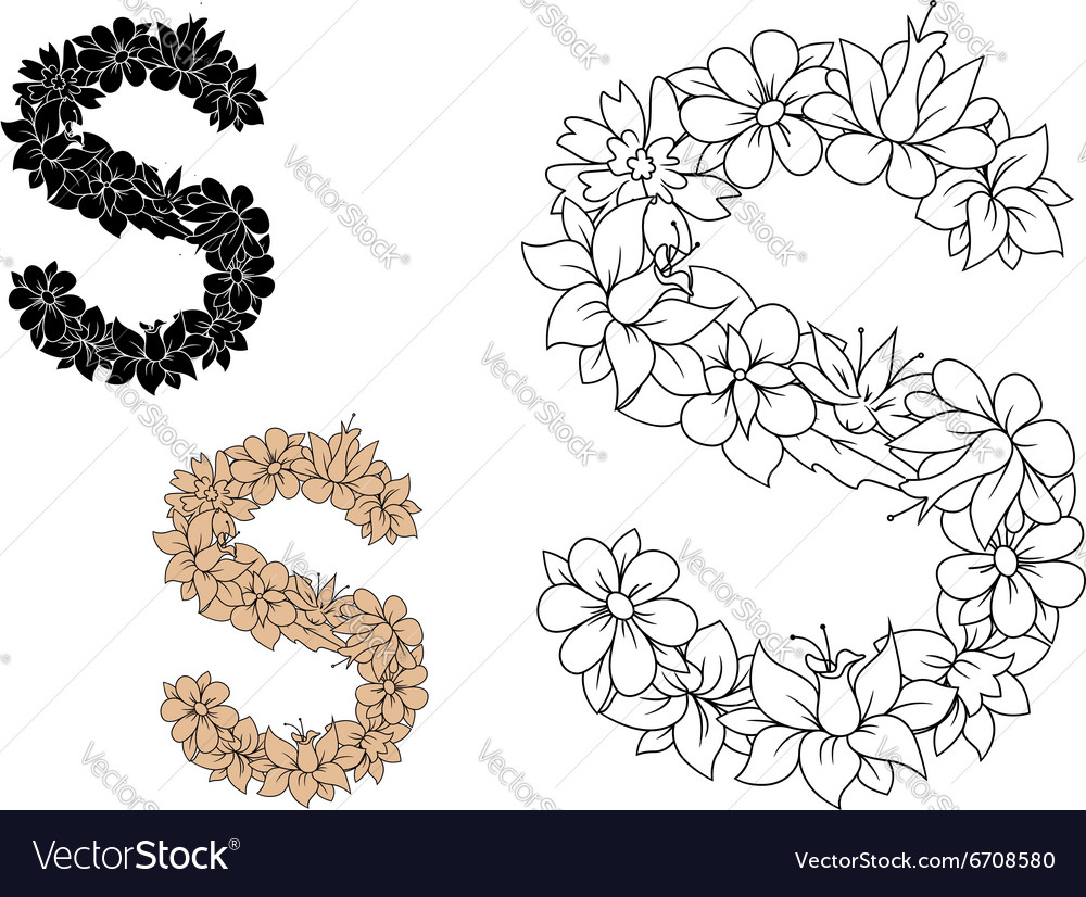 letter s composed with pattern of flowers vector image composed letter