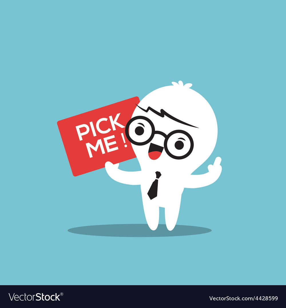 Business man cartoon with pick me sign board Vector Image