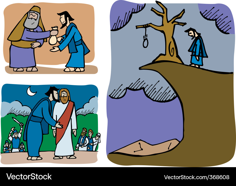 Judas betrays jesus Royalty Free Vector Image - VectorStock
