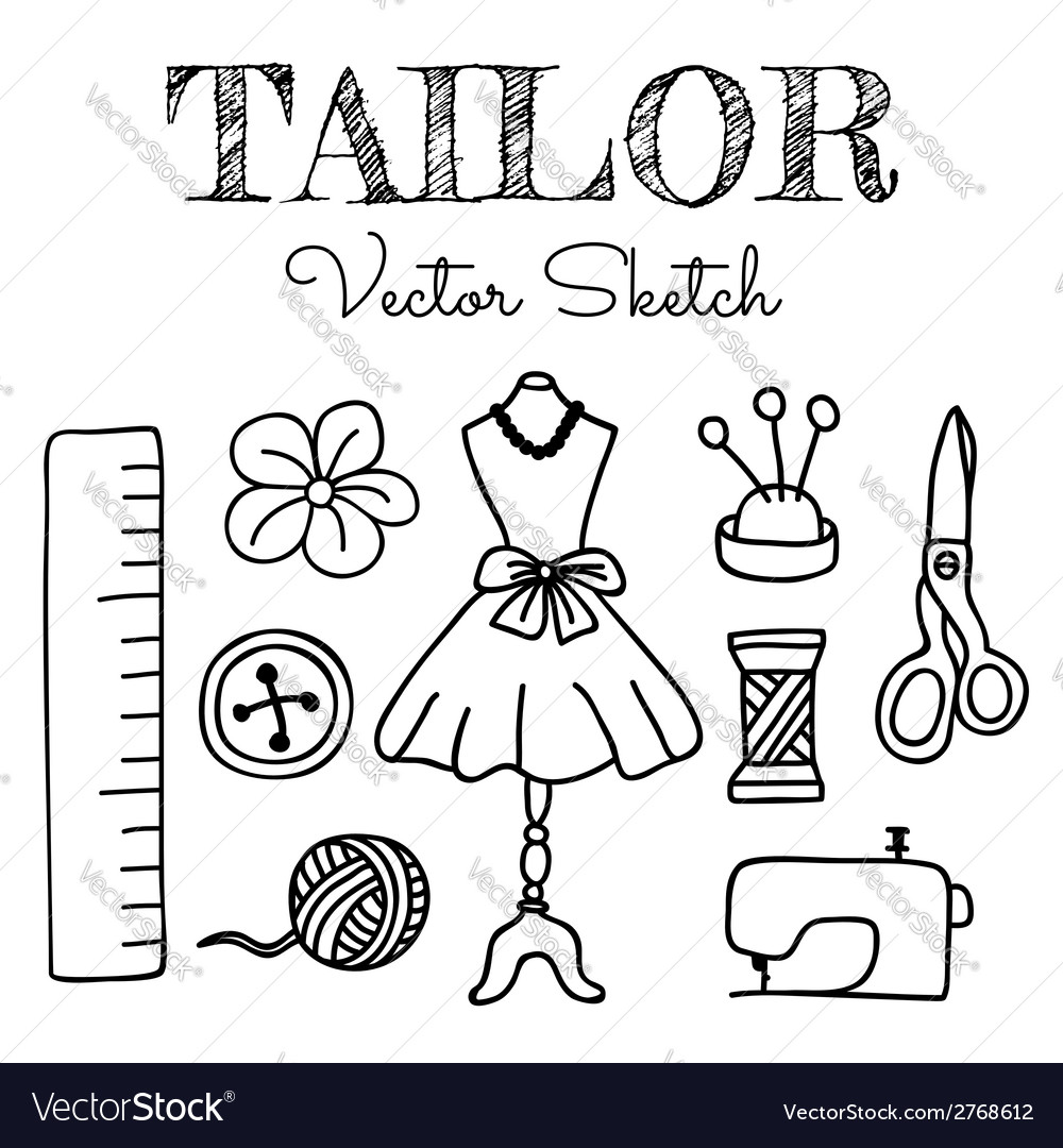Handdrawn Tailor Elements Royalty Free Vector Image