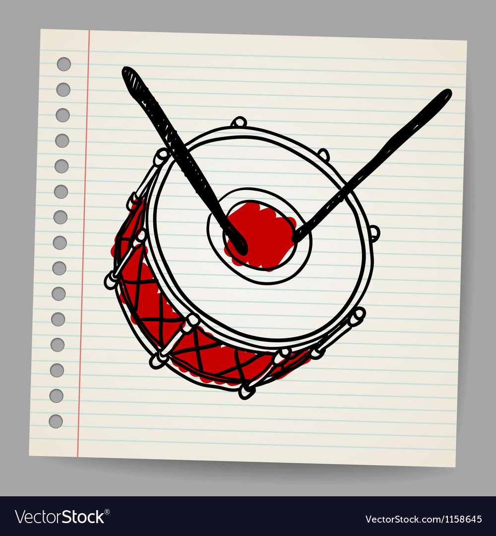 Doodle handdrawn bass drum instrument Royalty Free Vector