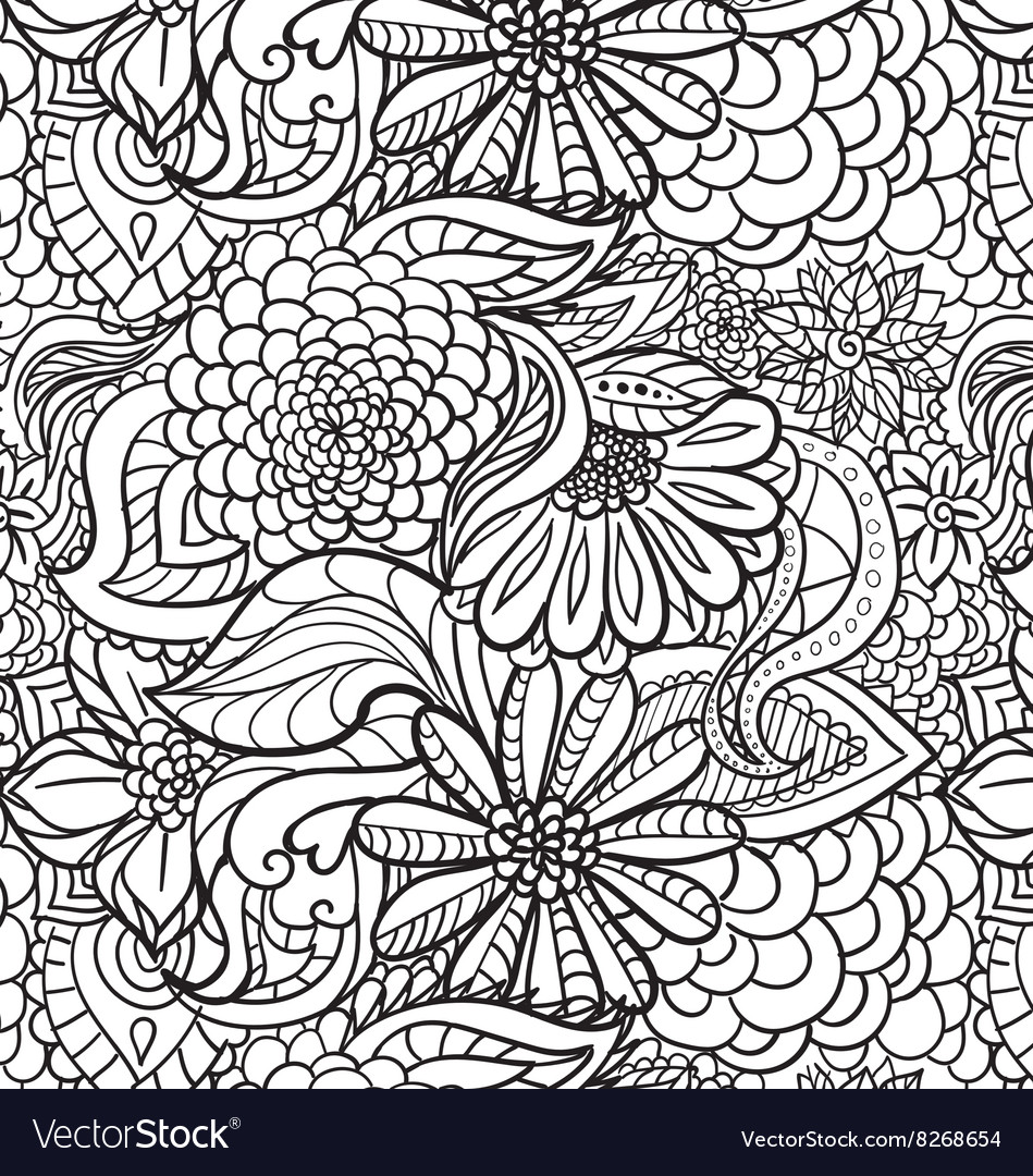 Seamless Flower Outline Pattern Royalty Free Vector Image