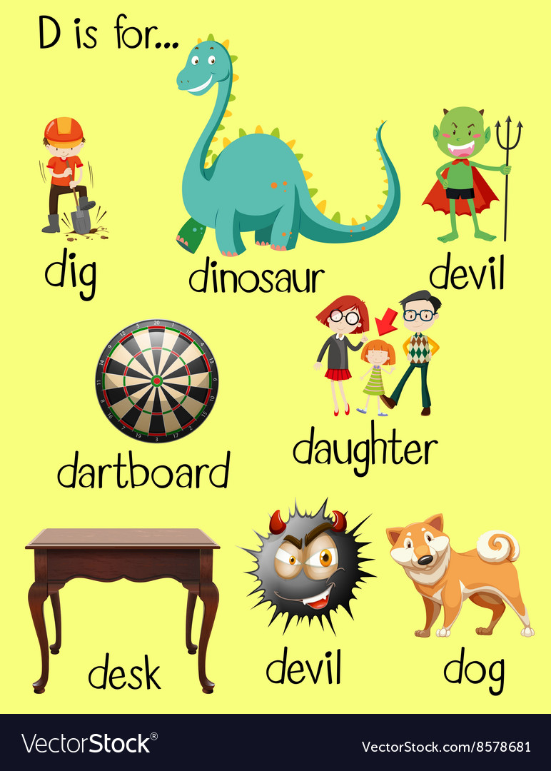 different words for letter d royalty free vector image letter d words
