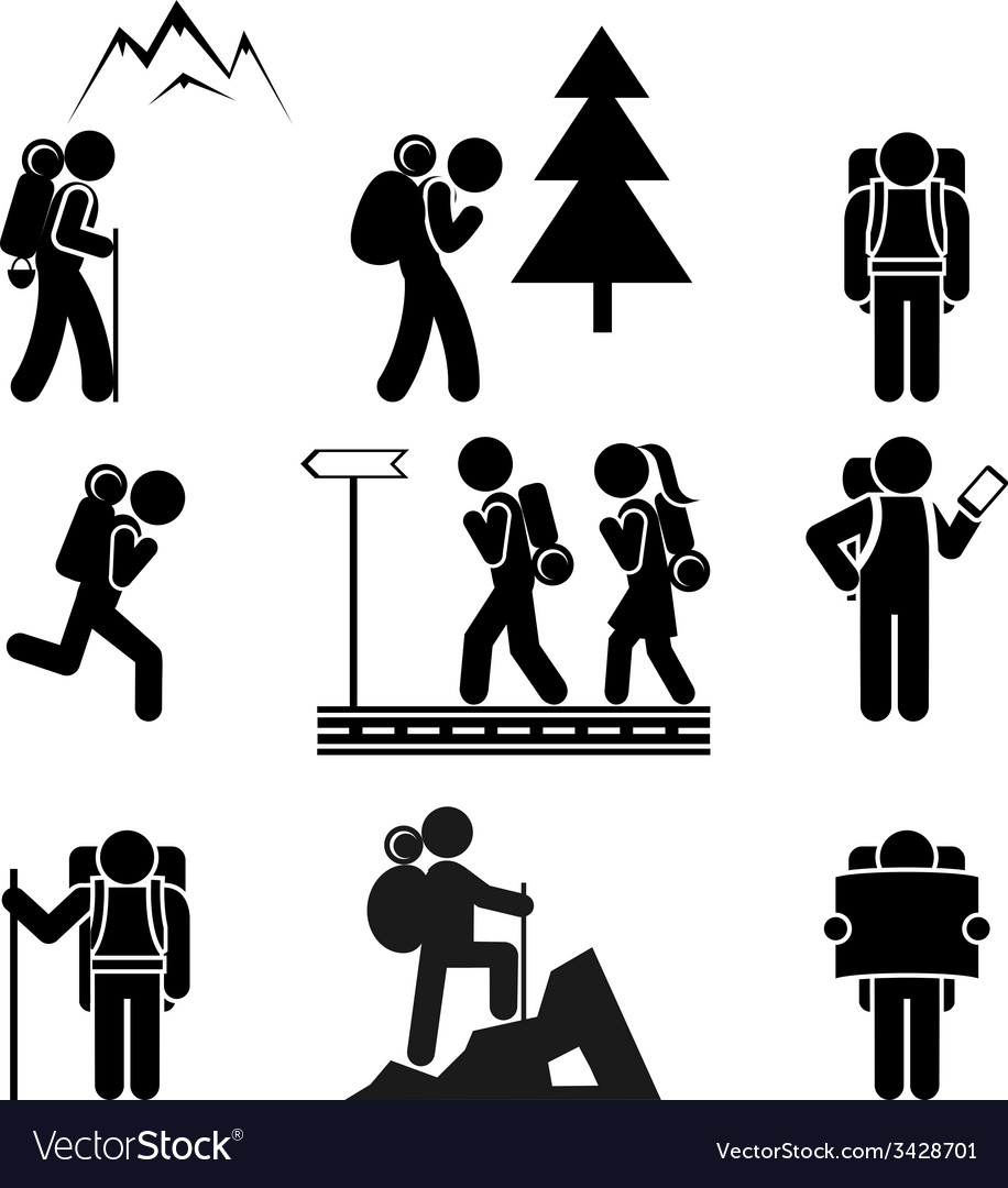 Hiking people icons Royalty Free Vector Image VectorStock