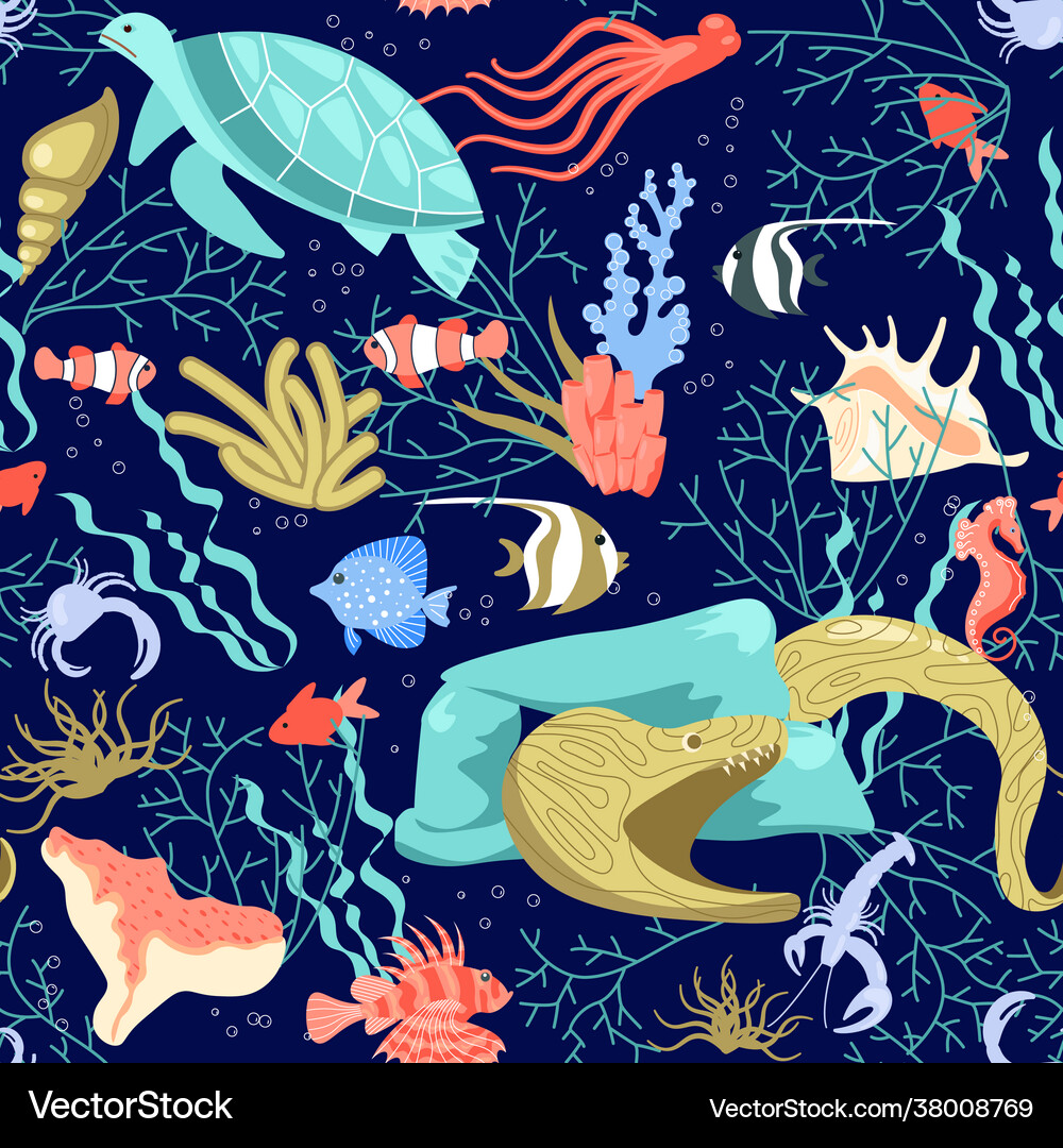 Seamless pattern with underwater life elements Vector Image