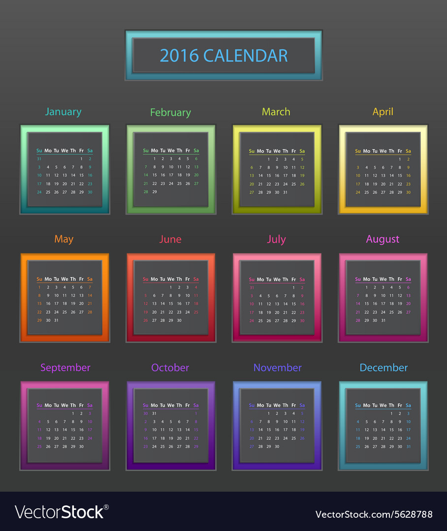 2016 Calendar Royalty Free Vector Image Vectorstock 2016 Calendar Royalty Free Vector Image Vectorstock
