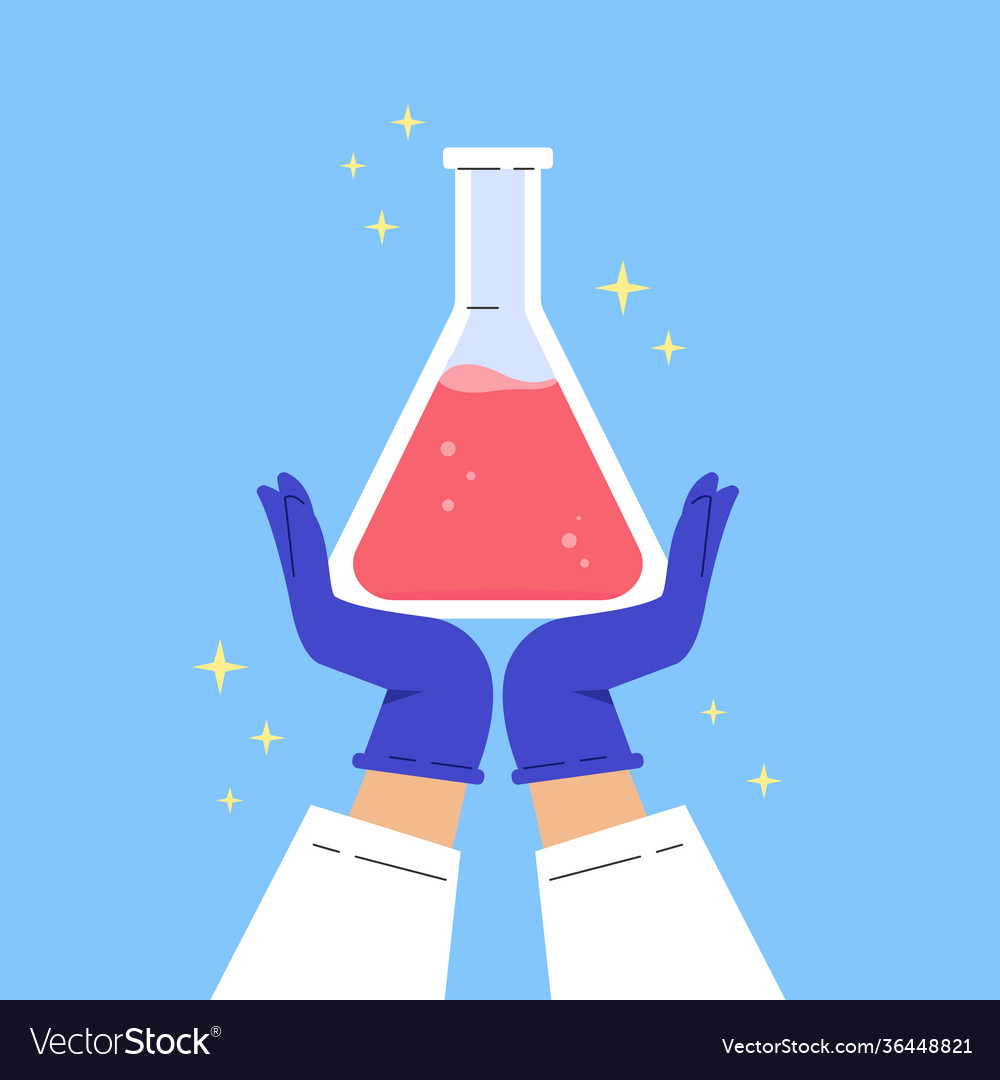 Lab experiment flask vaccine discovery concept Vector Image