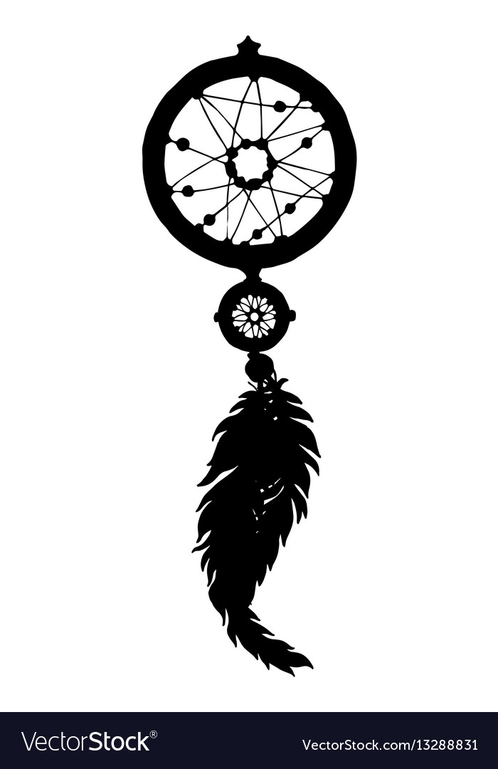 Download Hand drawn dreamcatcher silhouette with feathers Vector Image