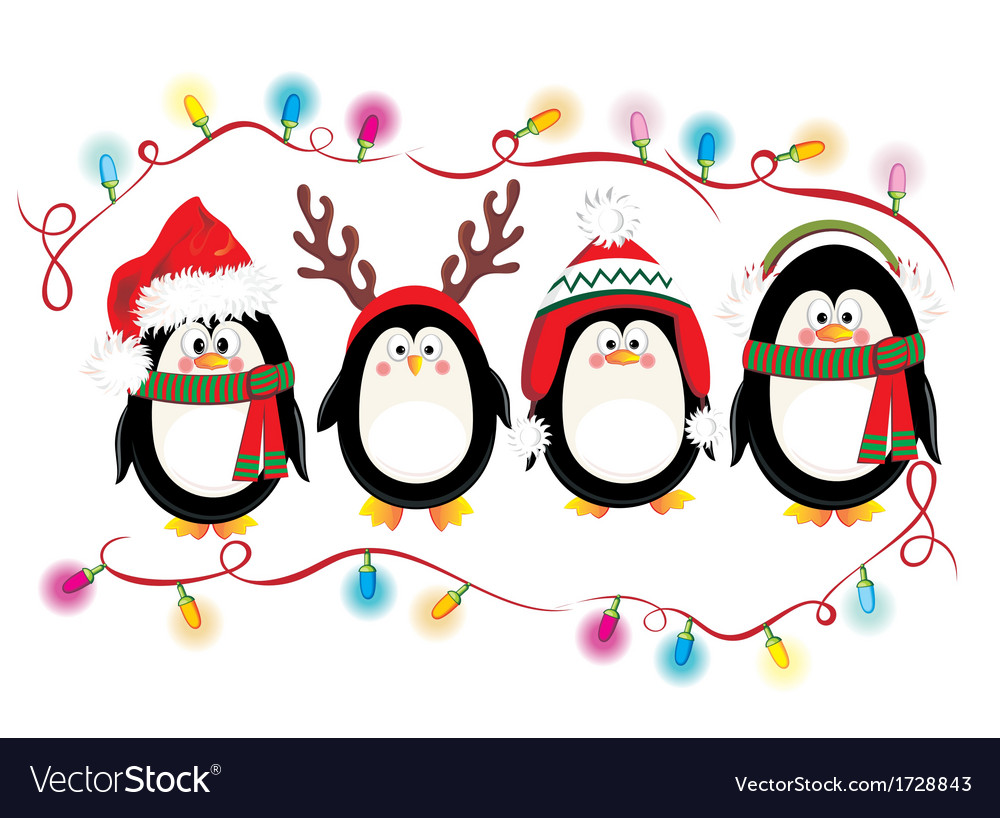 Merry Christmas card with penguins Royalty Free Vector Image