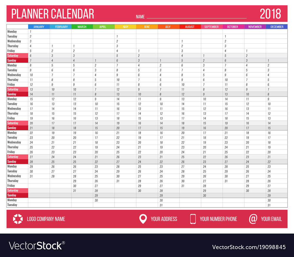 Calendar Planner Vector Free : English calendar planner for year months vector image Calendar Planner Vector Free : English calendar planner for year months vector image