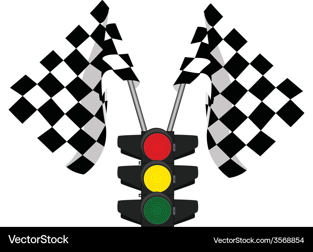 Traffic lights and finish start flag Royalty Free Vector